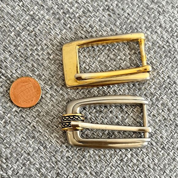 vtg craft set of 2 belt buckles‎ goldtone silvertone skinny belt supply - Picture 1 of 8